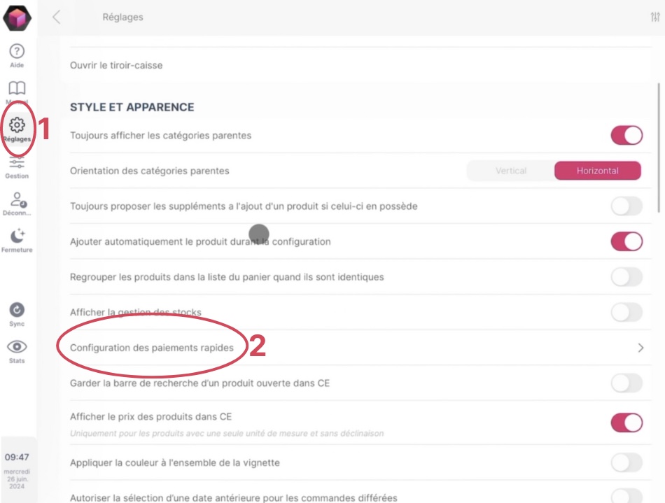 Configuration des paiements rapides 1